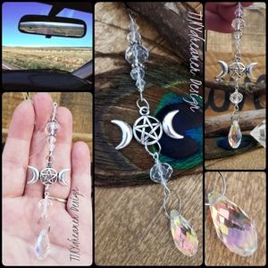 Triple Moon Goddess Crystal Suncatcher Witchy Rearview Mirror Car Decor Pendulum